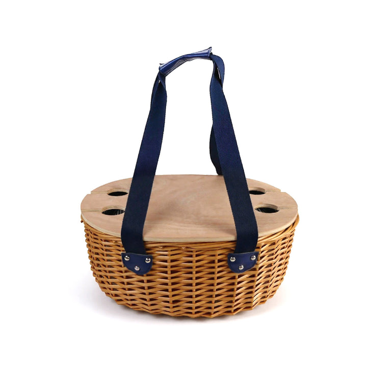 Damen Picknickkorb mit abnehmbarem Holzdeckel und stabilen Griffe Karnz