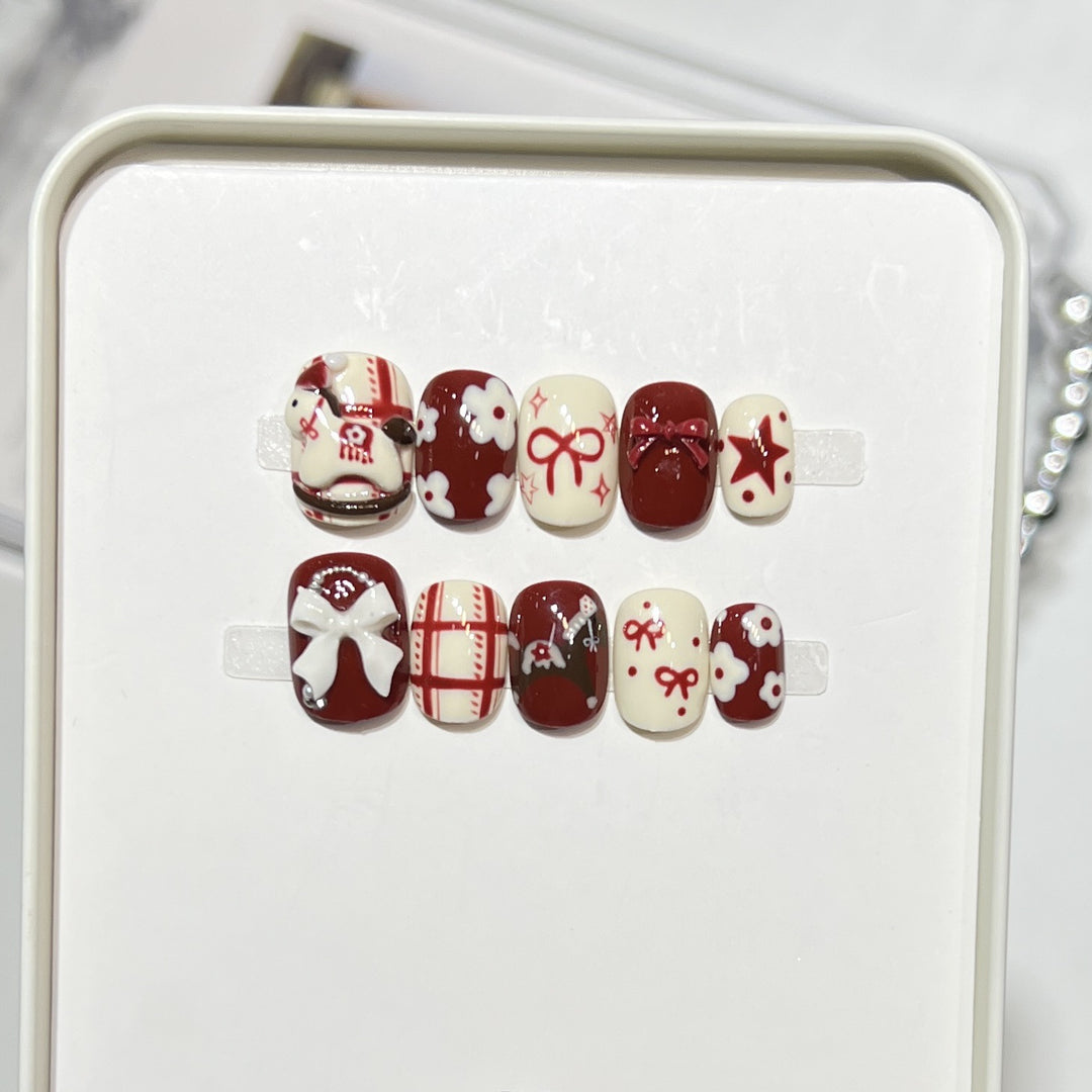 Premium Press-On Nail Art Set mit elegantem Herz- und Blattdesign Karnz