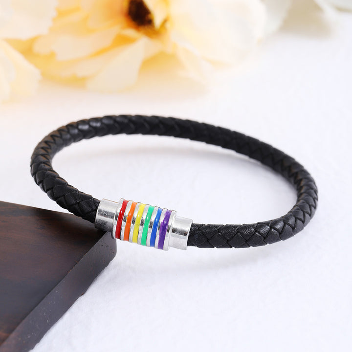 Leder Geflochtener Armband mit Bunter Akzent Karnz