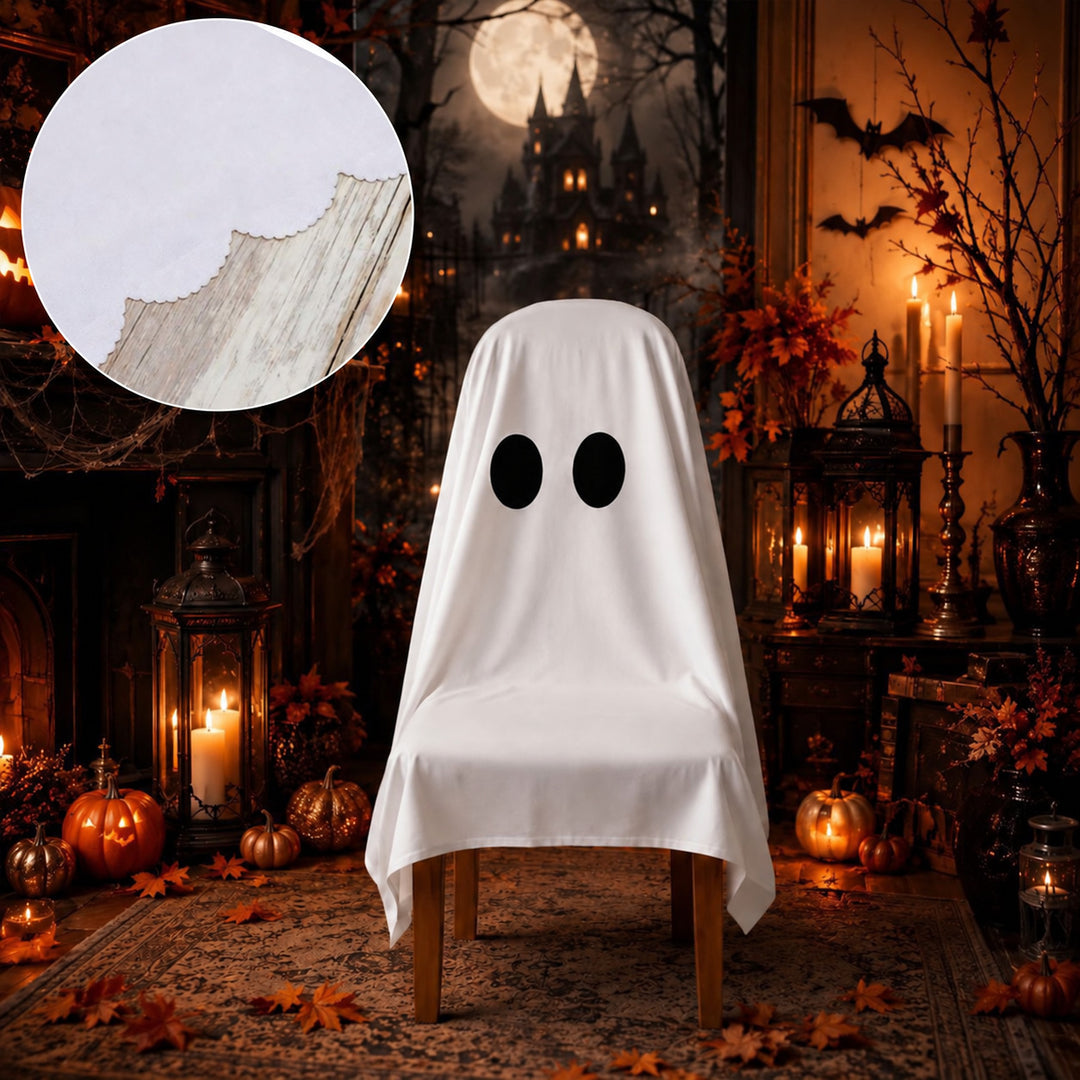 Halloween Stuhlhusse aus Baumwolle mit gespenstischem Gesicht und gezacktem Saum
