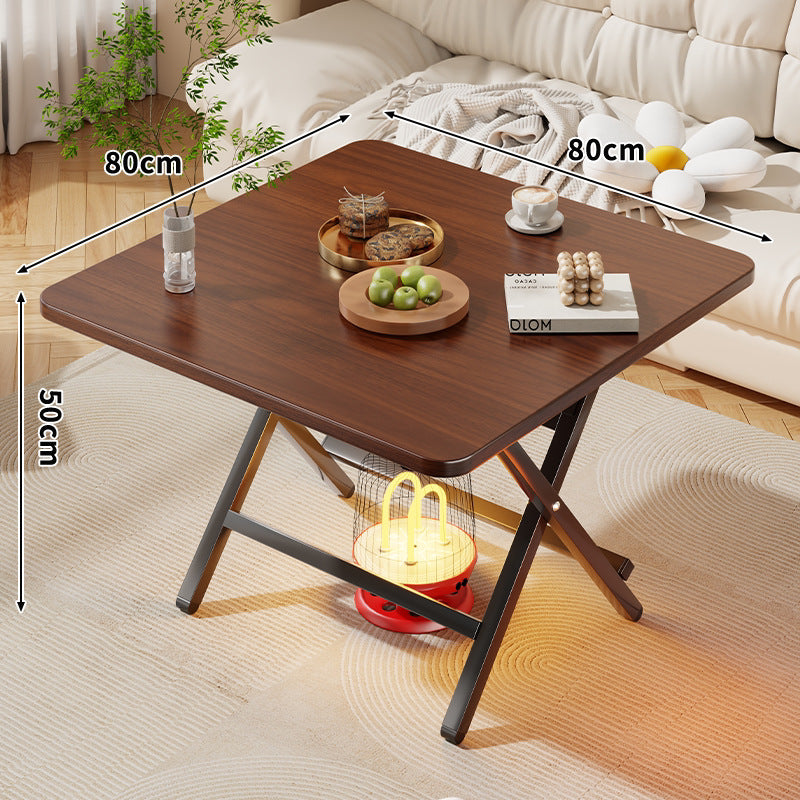 Quadratischer faltbarer Kaffeetisch mit Marmor-Effekt und Kreuzbein-Metallrahmen