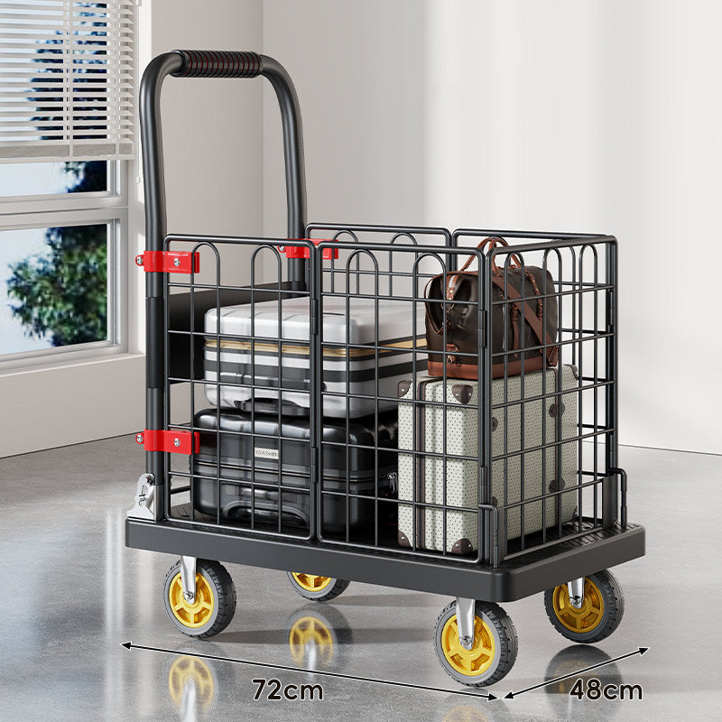 Robuster Plattform-Gepäckwagen mit erhöhtem Sicherheitsgeländer und ergonomischem gepolstertem Griff