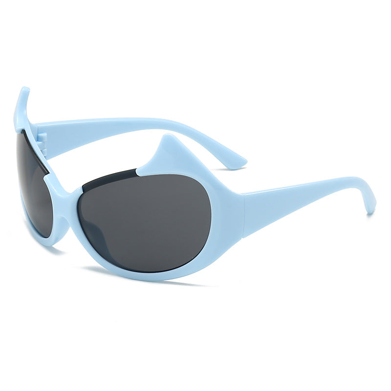 Damen extravagante modische Sonnenbrille mit markanten geschwungenen Rahmen Karnz