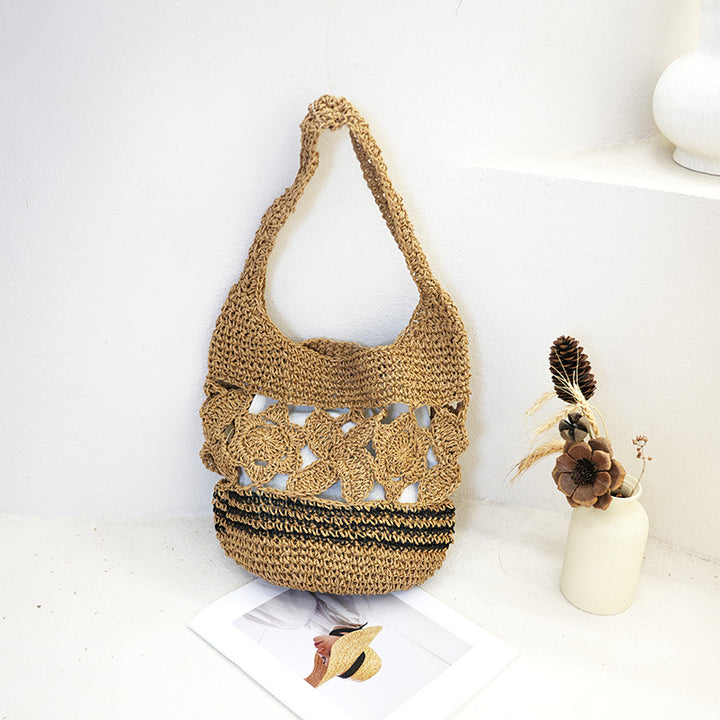 Damen Handgewebte Korbtasche im floralen Design Karnz