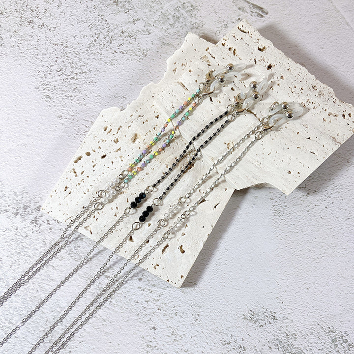 Elegante Brillenhalterkette mit Schwarzen Perlen Karnz
