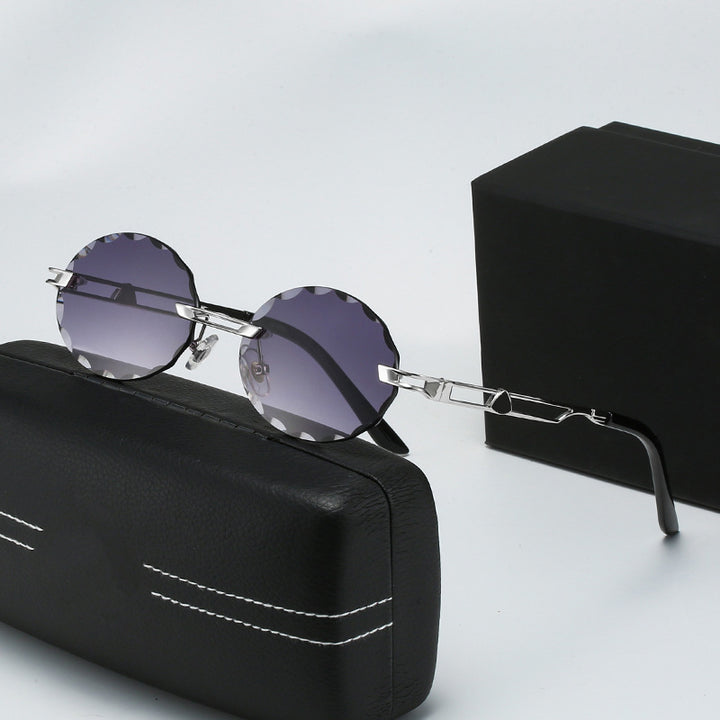 Damen runde Sonnenbrille mit einzigartigem Wellendesign und hochwertigem Metallrahmen Karnz