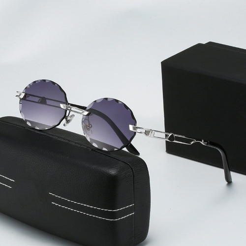 Damen runde Sonnenbrille mit einzigartigem Wellendesign und hochwertigem Metallrahmen Karnz