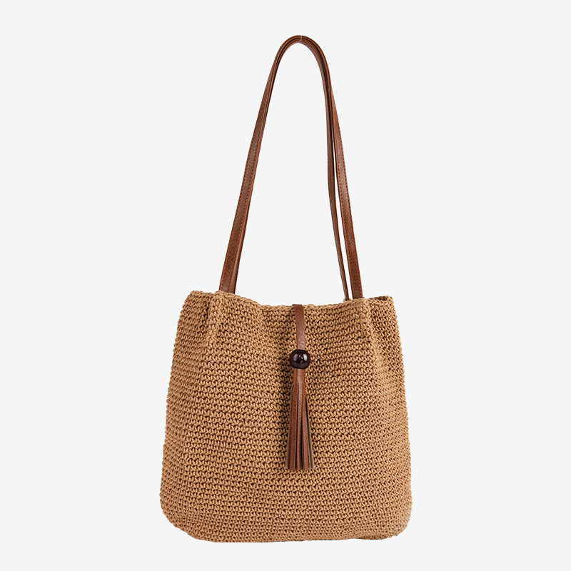 Damen Handgefertigte Shopper Tasche mit dekorativem Quastendetail Karnz