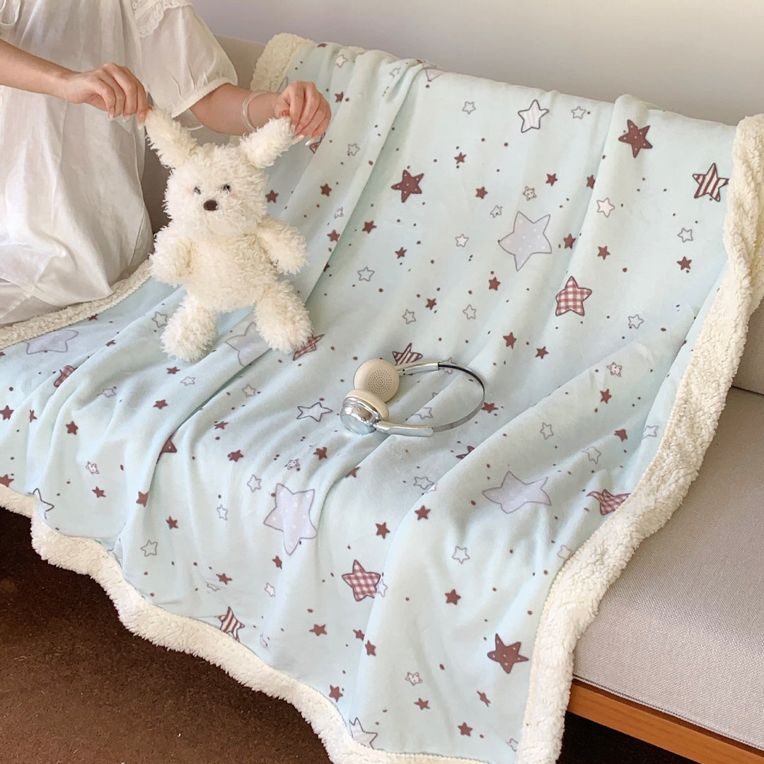 Wendbare Flauschdecke mit Cartoon-Katzenmotiv und Teddyfutter