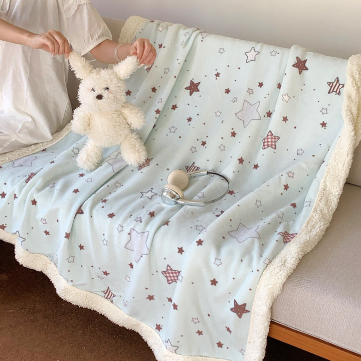 Wendbare Flauschdecke mit Cartoon-Katzenmotiv und Teddyfutter