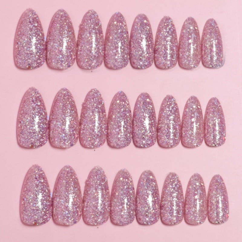 Glitzerndes mandelförmiges Press-On-Nagelset Karnz