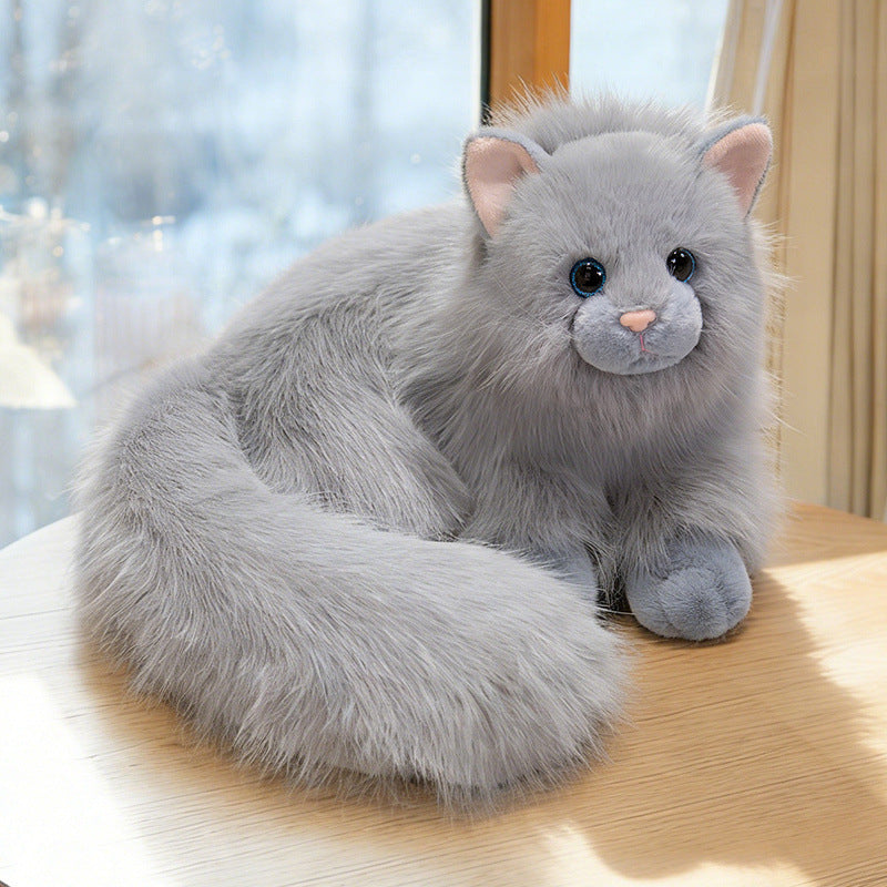 Realistische langhaarige Plüschkatze Dekoratives Kuscheltier mit übergroßem flauschigem Schwanz Karnz