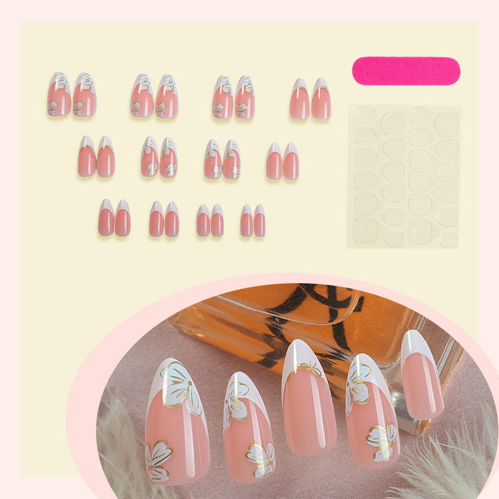Floral Design Press-On Nail Set mit Eleganten Französischen Tipps Karnz
