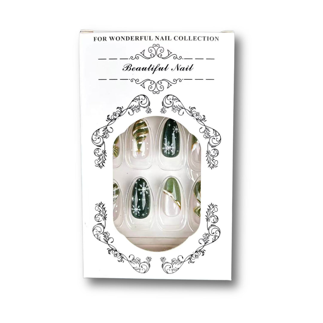 Elegantes, von Feiertagen inspiriertes Press-On Nagelkunstset