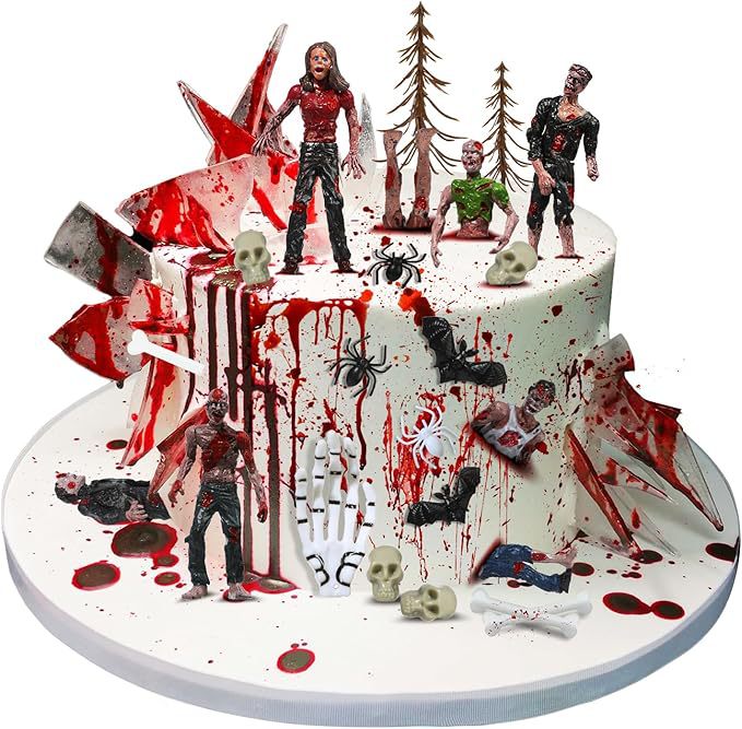 Gruseliges Halloween-Torten-Deko-Set mit Zombies, Schädeln und Acryl-Splittern
