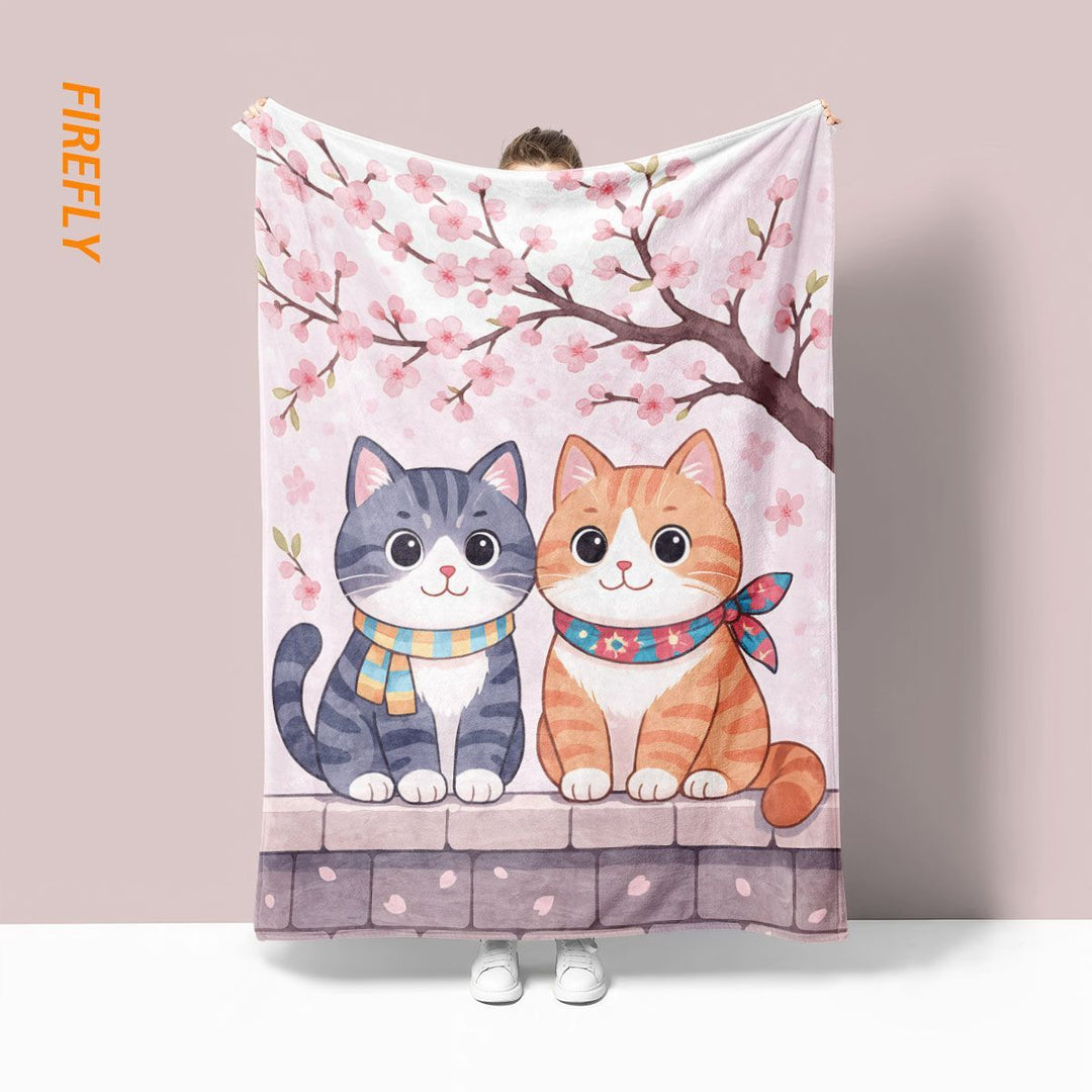Süße illustrierte Katzen-Themen-Fleece-Decke