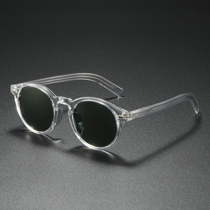Damen Rund-Sonnenbrille mit transparentem Rahmen und reflektierenden Gläsern Karnz