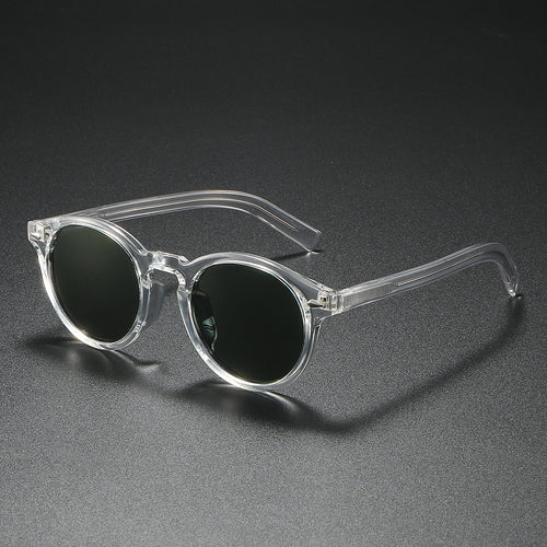 Damen Rund-Sonnenbrille mit transparentem Rahmen und reflektierenden Gläsern Karnz
