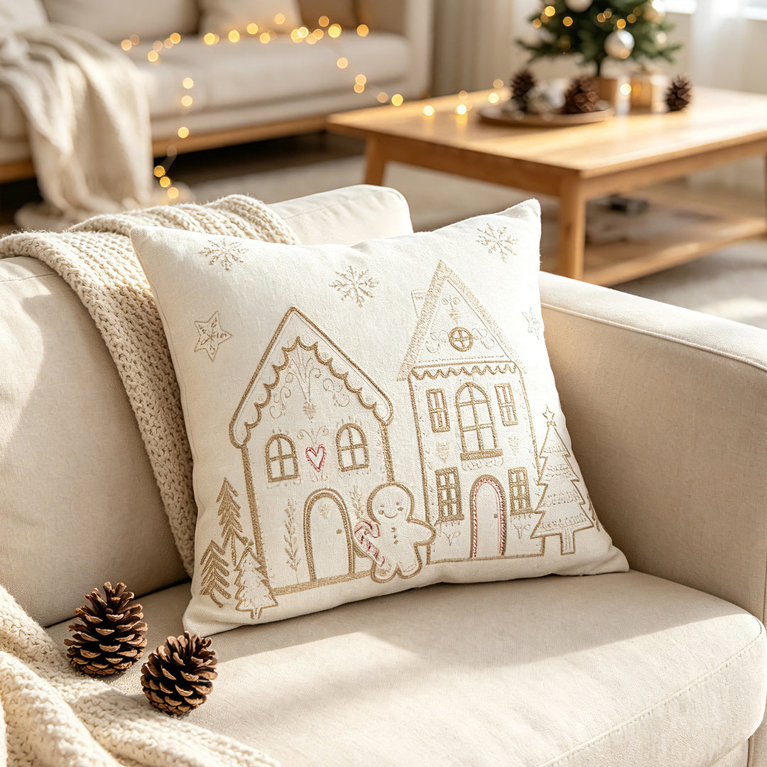 Weihnachtliches Lebkuchenhaus bestickter Samt Kissenbezug für die Lendenstütze