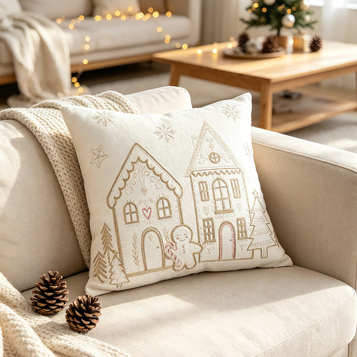 Weihnachtliches Lebkuchenhaus bestickter Samt Kissenbezug für die Lendenstütze