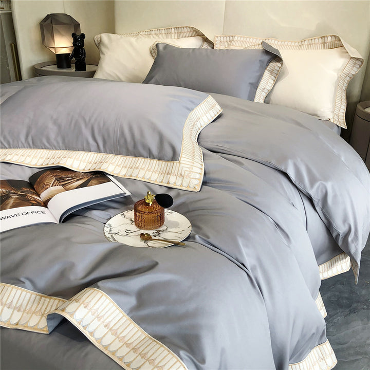 Luxus Baumwoll-Satin Bettwäsche Set mit geflochtenem Saum und passenden Kissenbezügen