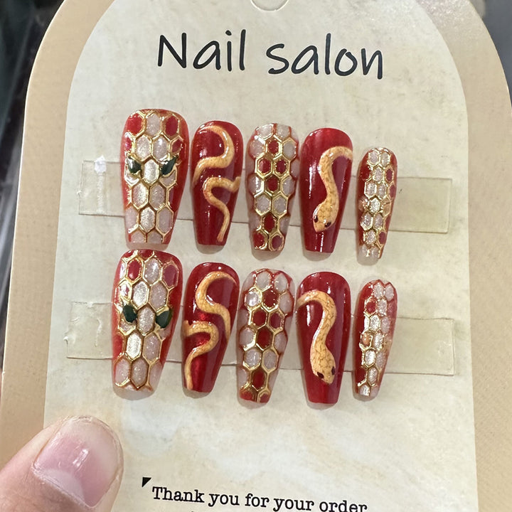 Künstlerisches Schlangendesign Press-On Nagelset Karnz