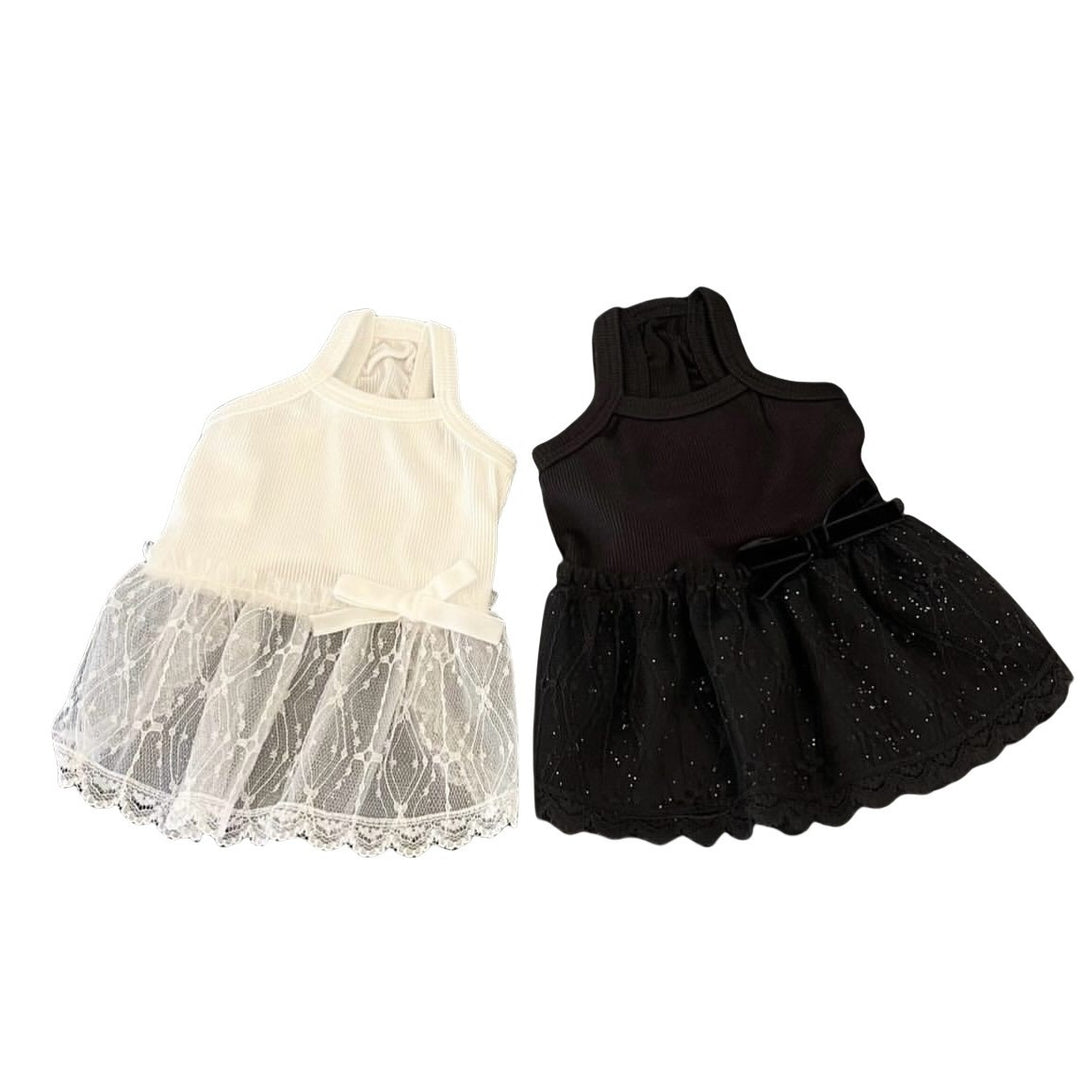 Zartes Spitzen-Tüll-Hundekleid mit gerippter Taille & Dekoration