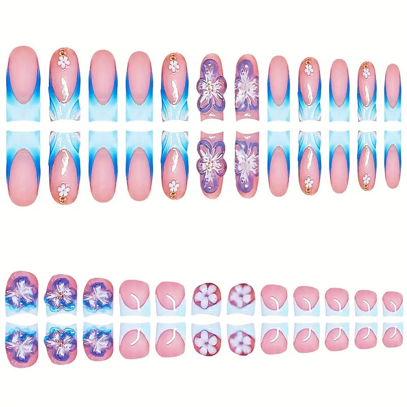 Blumeninspiriertes Press-On Nageldesign Karnz