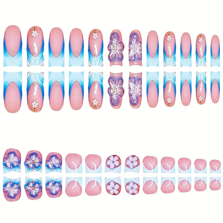Blumeninspiriertes Press-On Nageldesign Karnz