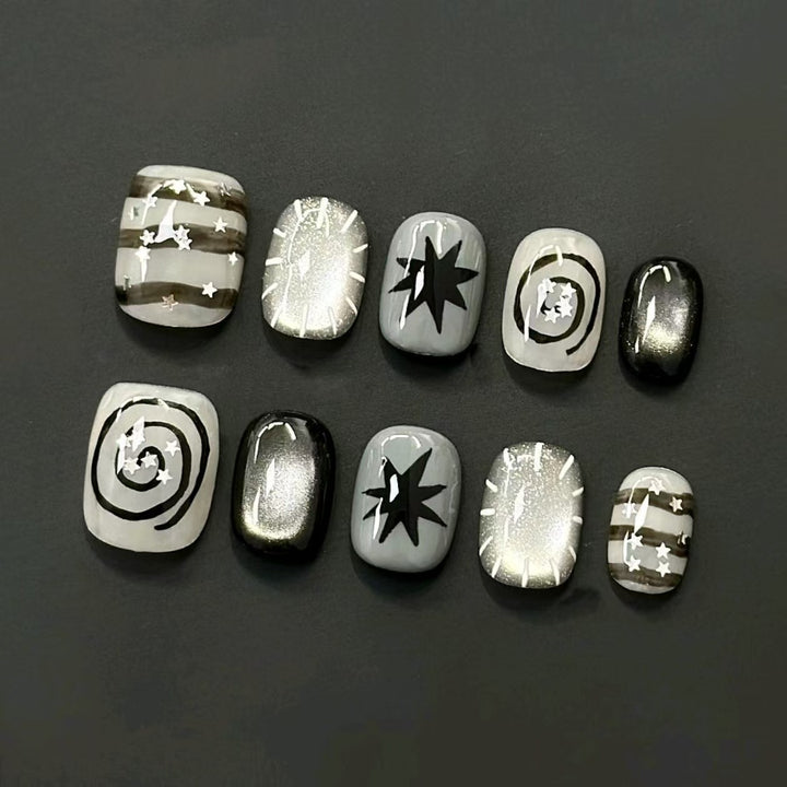 Künstlerisches Press-On-Nagelset mit geometrischen Designs Karnz