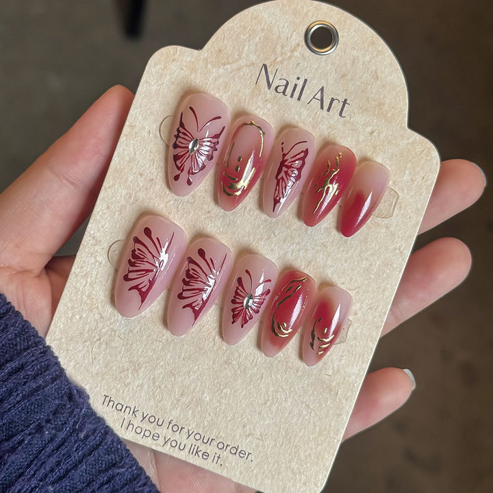 Elegante handgemalte Press-On-Nagelkunst Karnz
