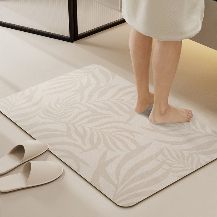 Decorative Low-Profile Absorbent Leaf-Pattern Bathroom and Entry Mat