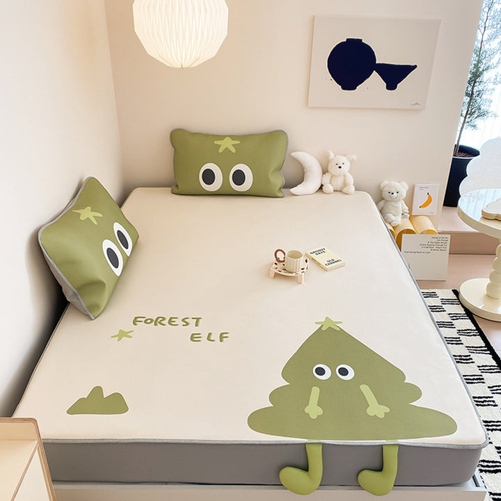 Kinder-Bettwaren-Set mit Monster-Print, Spannbettlaken und Zierkissen aus weicher Mikrofaser