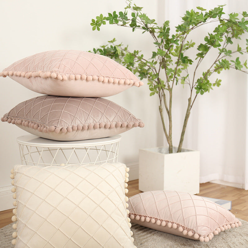 Dekorativer Samt Pom-Pom Gitter-Tufted Wurfkissenbezug