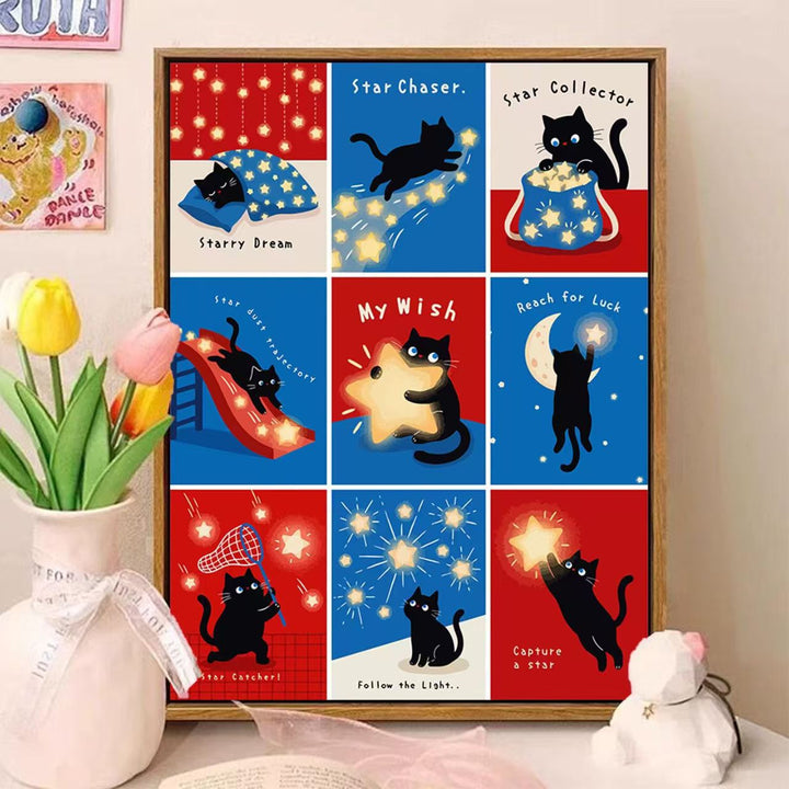 Verspielte katzenmotivierte illustrierte Wandkunst Karnz