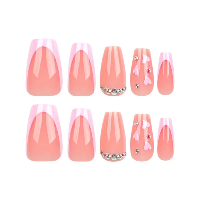 Elegantes Lang Press-On Nagelset mit Strass-Akzenten Karnz