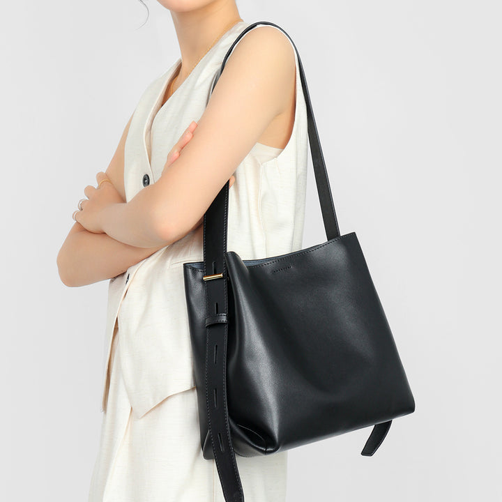Minimalistische Glatte Leder Verstellbare-Trager Schultertasche