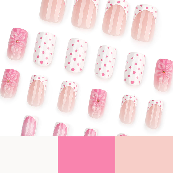 Künstliche Nagelkunst mit trendy Blumendekor und Punkten Karnz