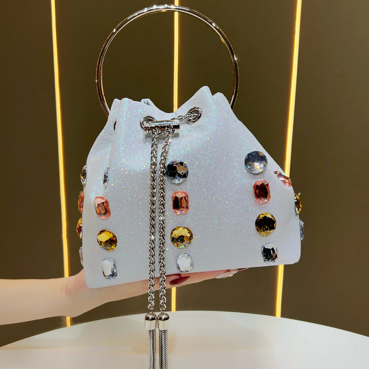 Glänzende mit Strass verzierte Drawstring-Handtasche