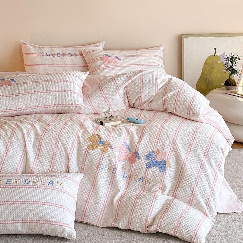 Gesteppt Baumwollsatin Tumble Kitten Druck Komforter und Kissenbezug Set