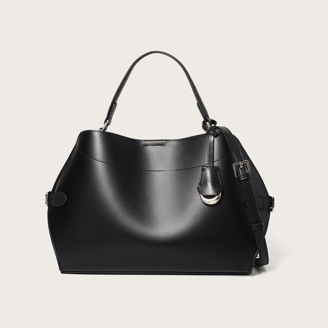 Strukturiert Glattes Leder Top-Handle Tote Bag mit Silber Hardware