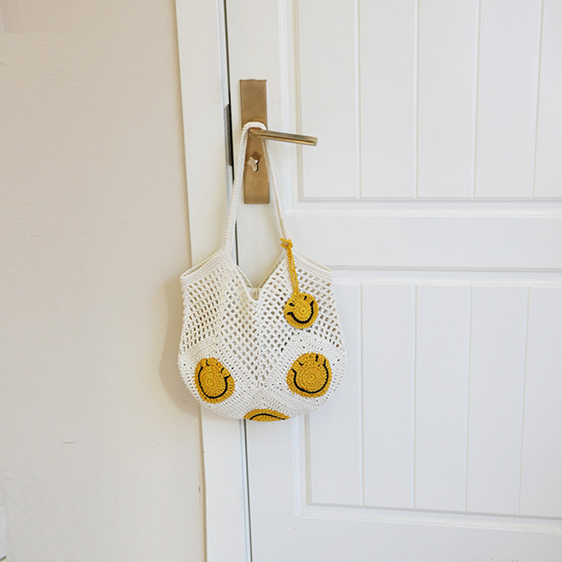 Damen Handgefertigte Makramee Tasche mit fröhlichen Sonnenmotiven Karnz