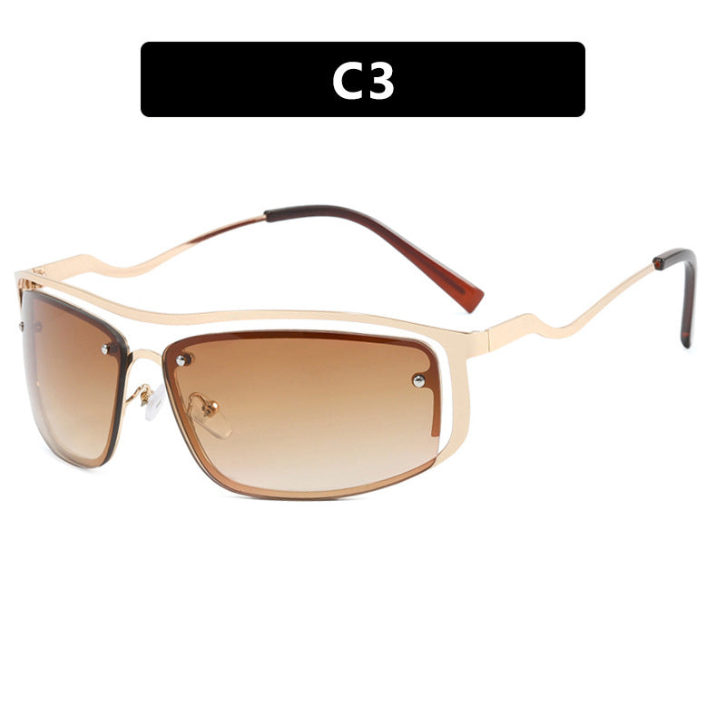 Damen futuristische Sonnenbrille mit elegantem Metallrahmen und hochtransparenten Gläsern Karnz