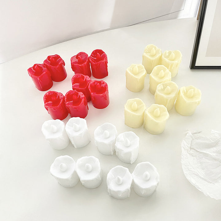 Flammenlose LED Teelichtkerzen-Set mit realistischem Tropfrand und Flackerflamme