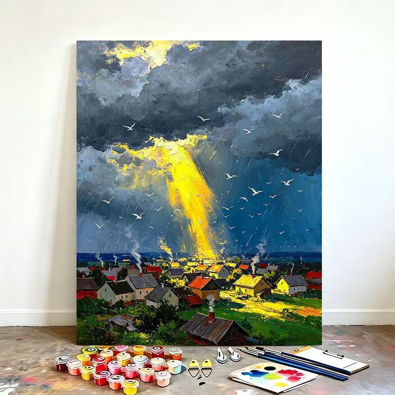 Szenisches Regenbogenlandschaft Malen nach Zahlen Set Karnz