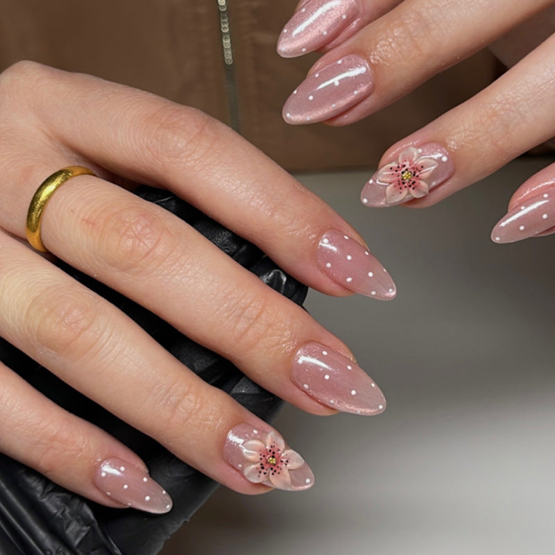 Premium Klebe-Press-On Nail Set mit Blumenmustern Karnz