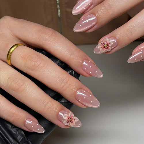 Premium Klebe-Press-On Nail Set mit Blumenmustern Karnz
