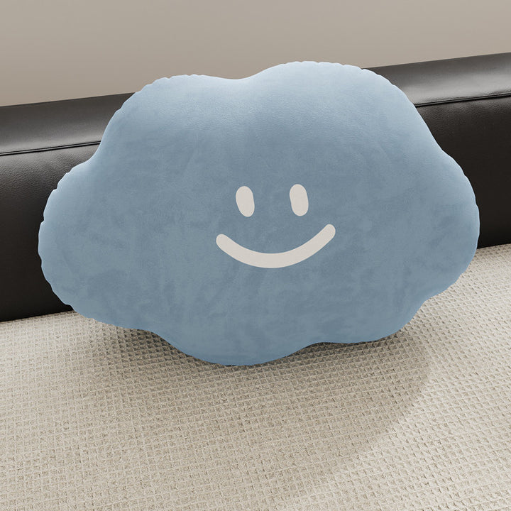 Cloud-Shaped Plush Decorative Throw Pillow with Smiley Face Velvet Cover