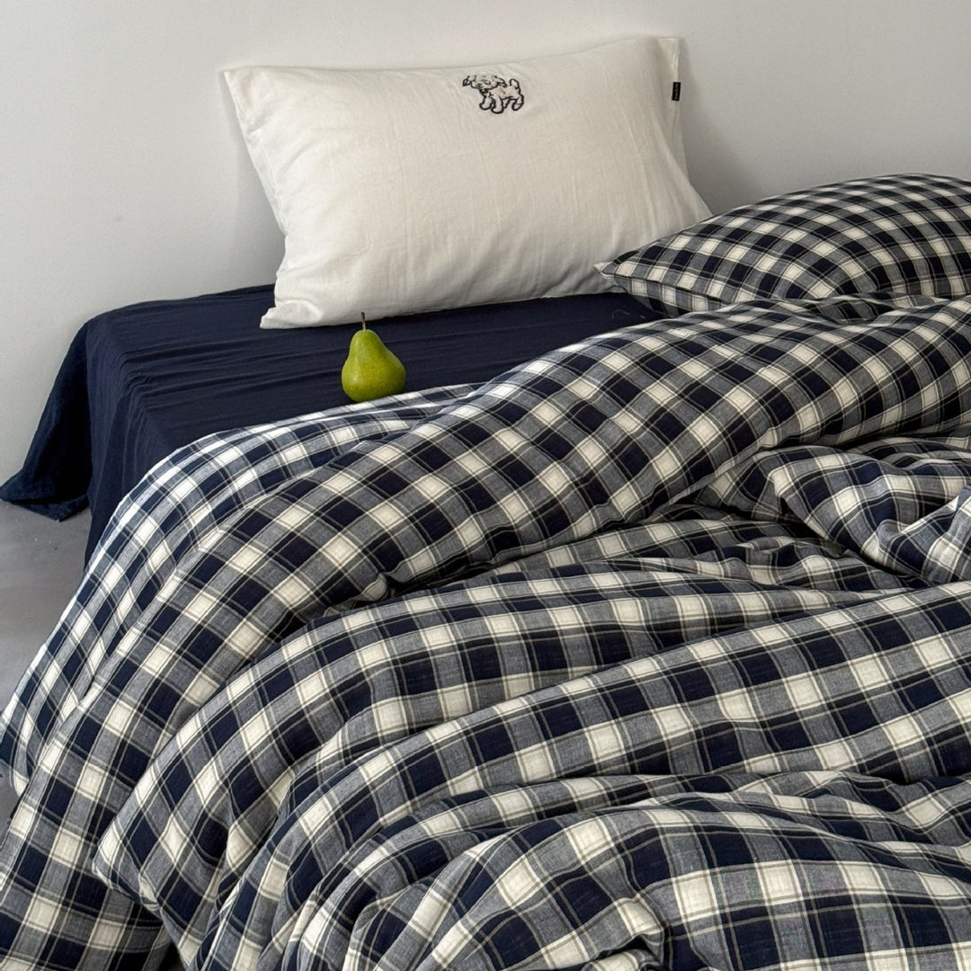 Patchwork-Plaid Wende-Bettwäsche-Set aus Baumwolle-Leinen mit Kissenbezügen