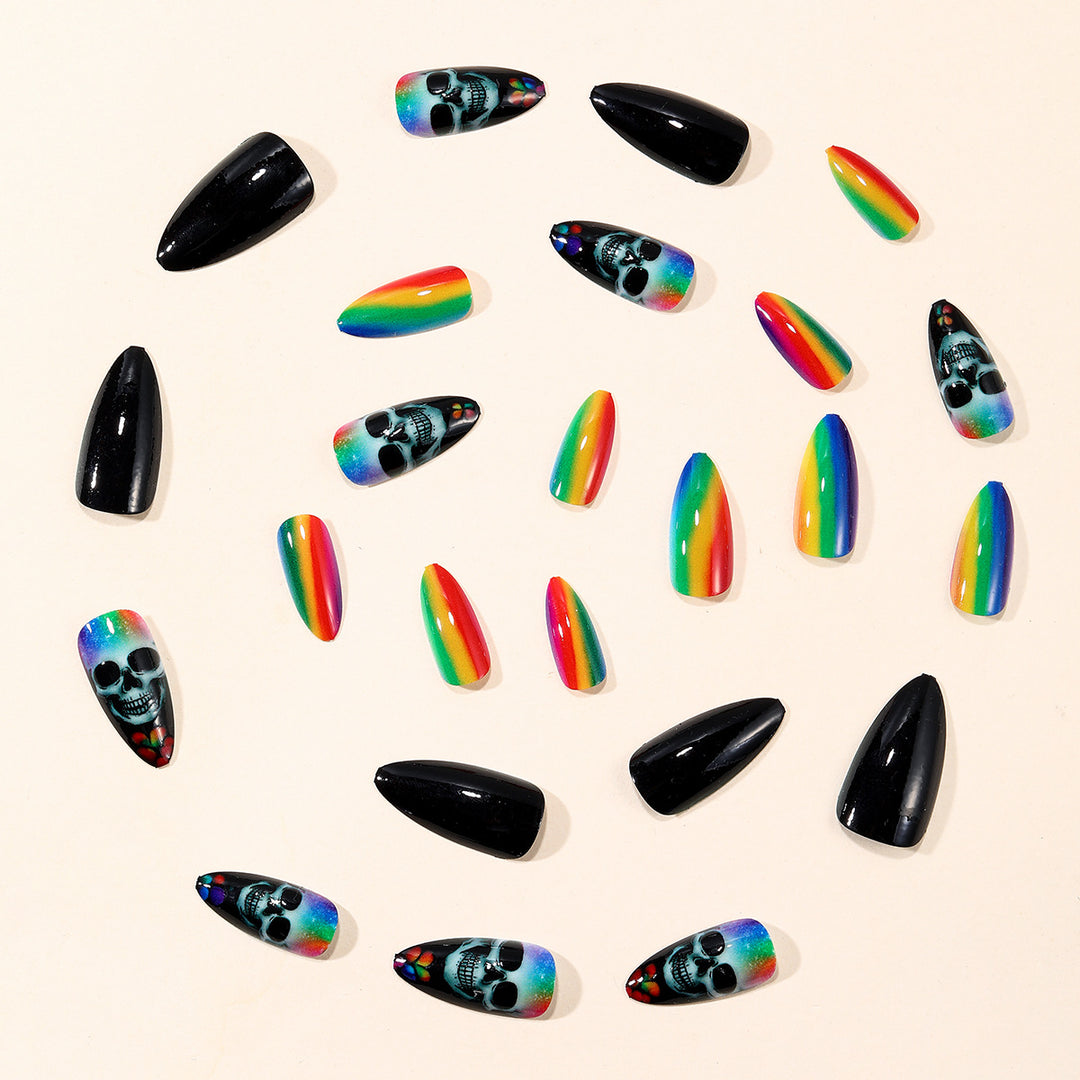 Künstlerische Skull-Themen Stiletto Nagelkunst Extensions Karnz